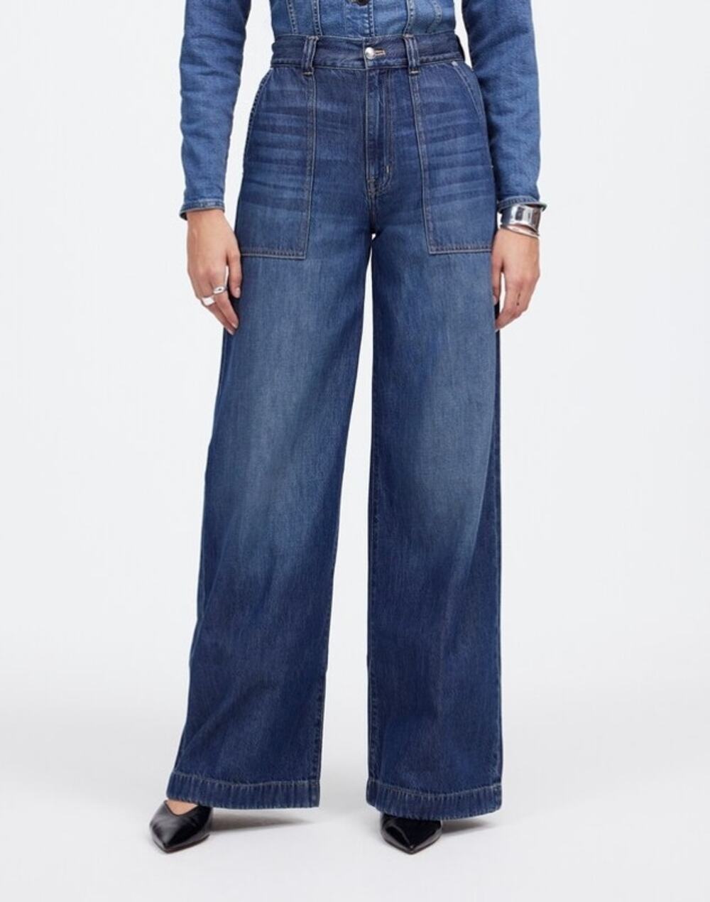 Madewell Superwide-Leg Utility Jeans Airy Denim High Rise Lindewood Size 26 NWT